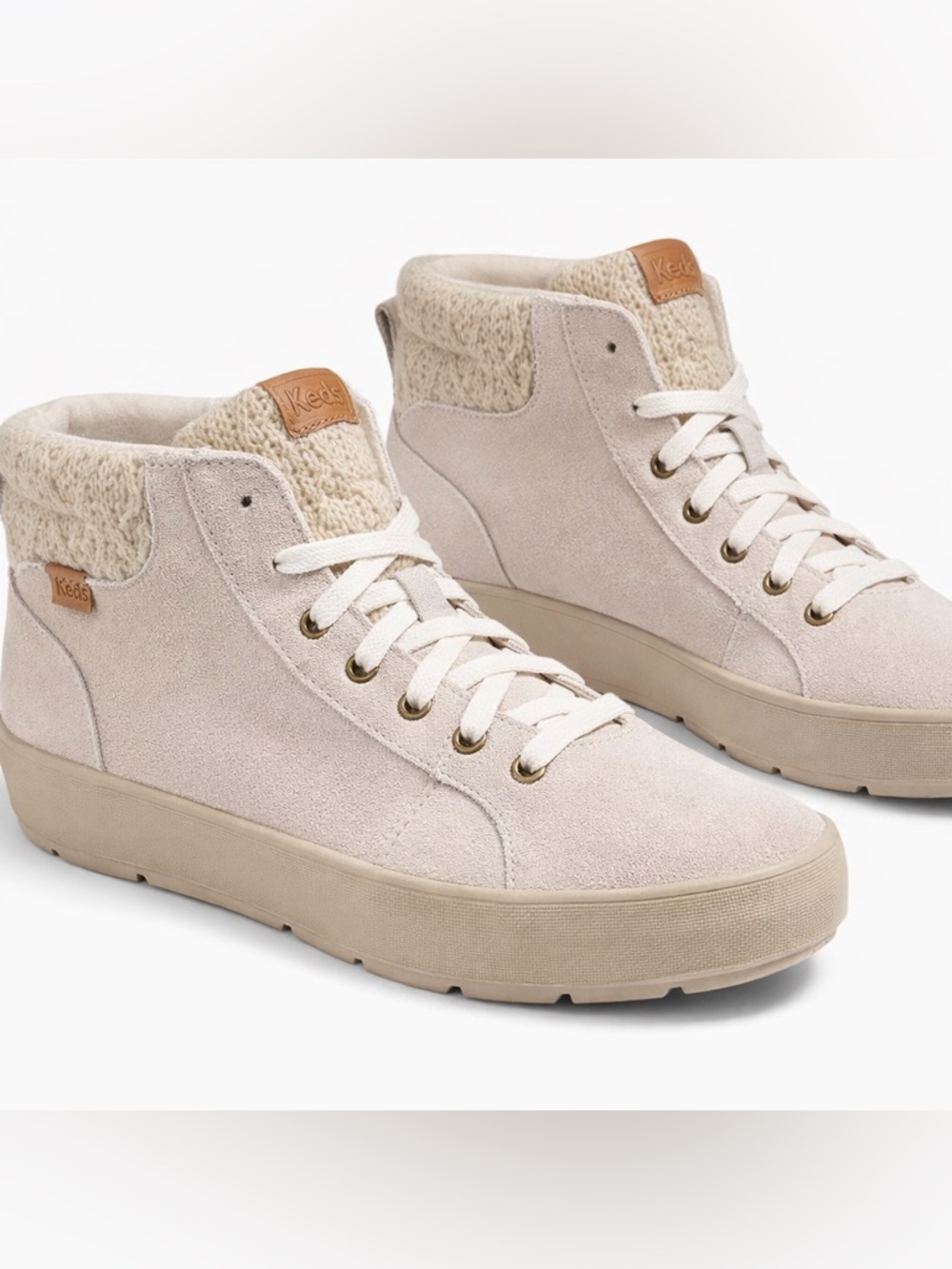 Keds Women's High-Top Suede Sneakers with Knit Collar size 9 Like New